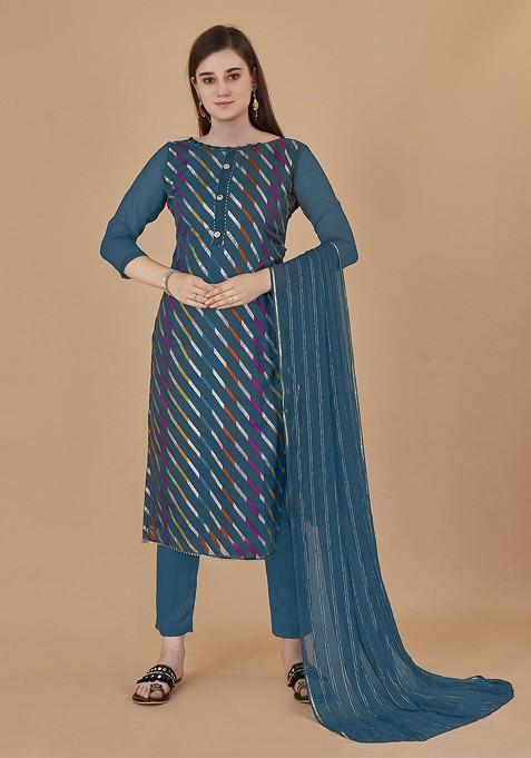 Turquoise Blue Woven Organza Kurta Set