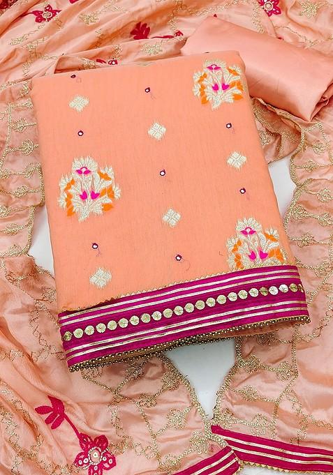 Peach Embroidered Jacquard Punjabi Suit