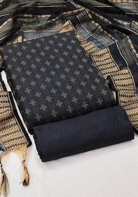 Black Woven Cotton Kurta Set