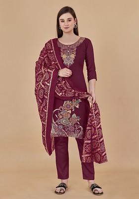 Magenta Woven Banarasi Jacquard Kurta Set