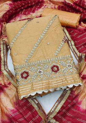 Mustard Embroidered Poly Blend Kurta Set