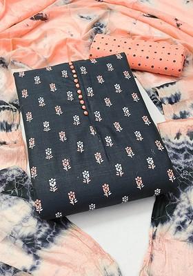 Black Floral Print Poly Blend Kurta Set