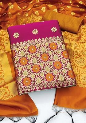 Pink Woven Poly Blend Kurta Set