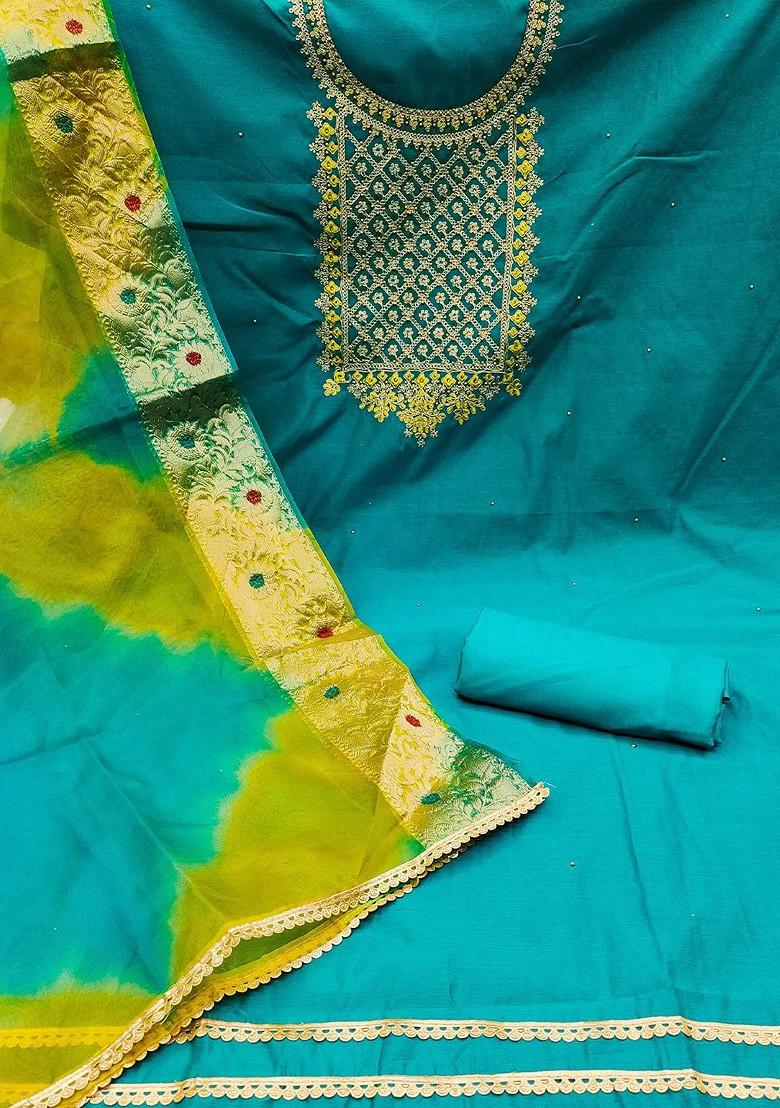 Blue Embroidered Poly Blend Kurta Set - Indya