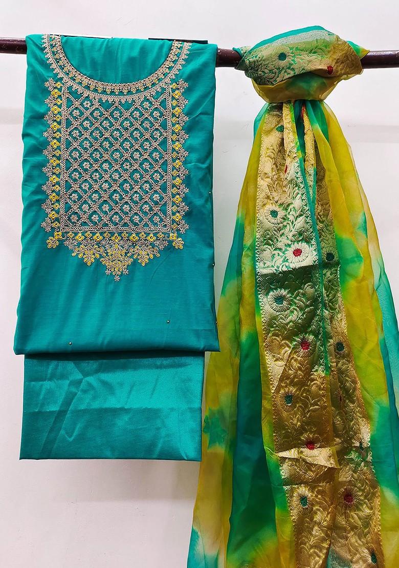 Blue Embroidered Poly Blend Kurta Set - Indya