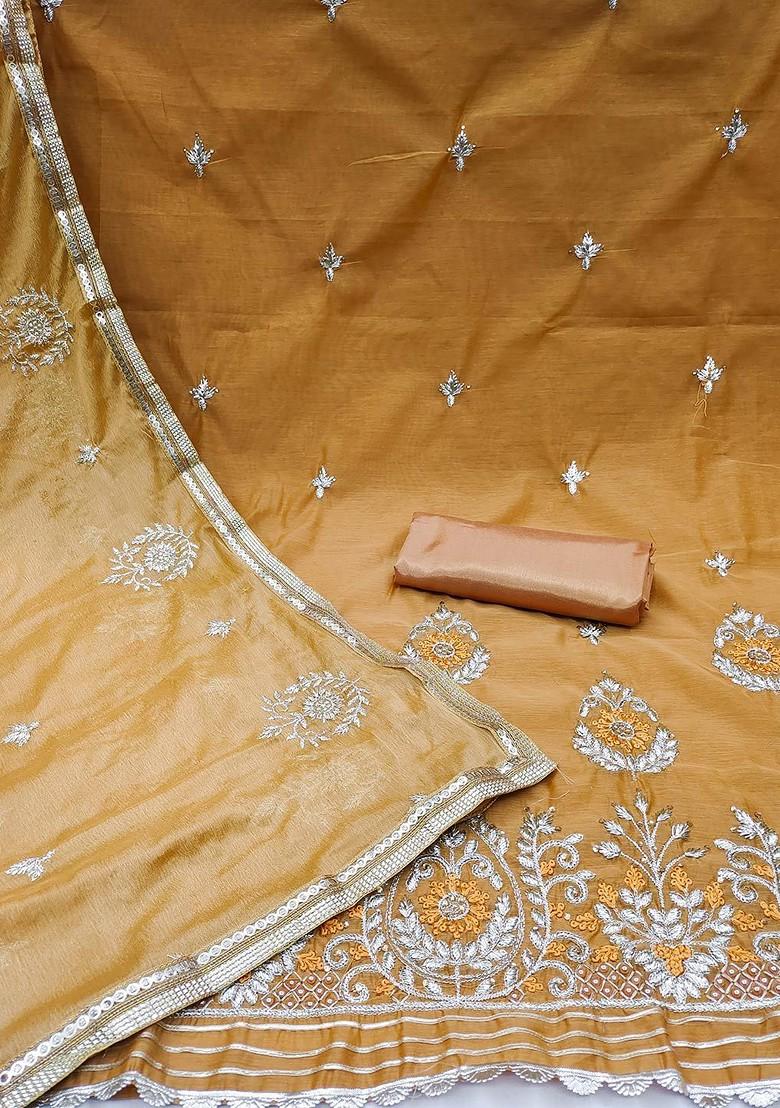 Mustard Embroidered Poly Blend Kurta Set - Indya