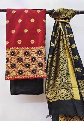 Maroon Woven Poly Blend Kurta Set