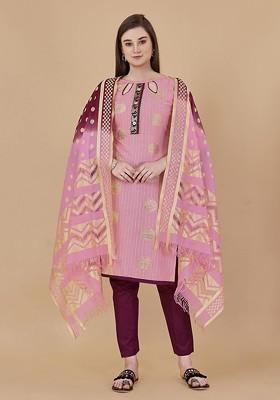 Pink Woven Poly Blend Kurta Set