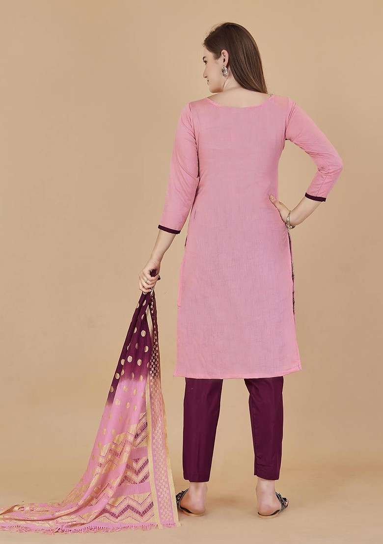 Pink Striped Blended Straight Kurta Set - Indya