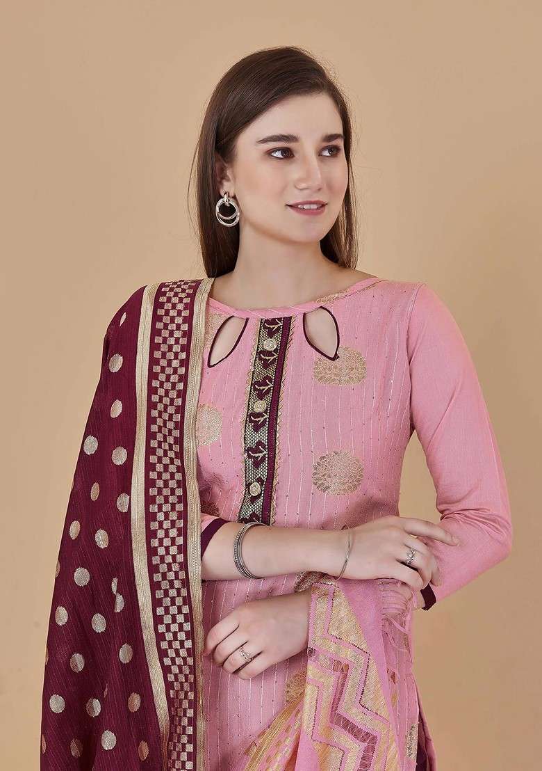 Pink Striped Blended Straight Kurta Set - Indya
