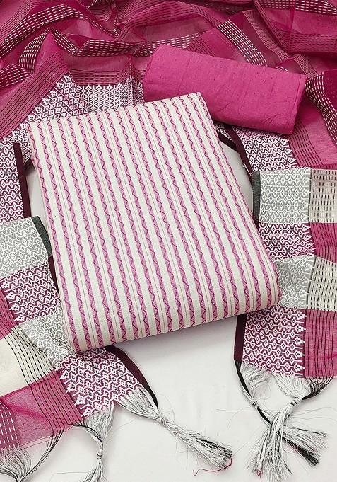 Pink Woven Poly Blend Kurta Set