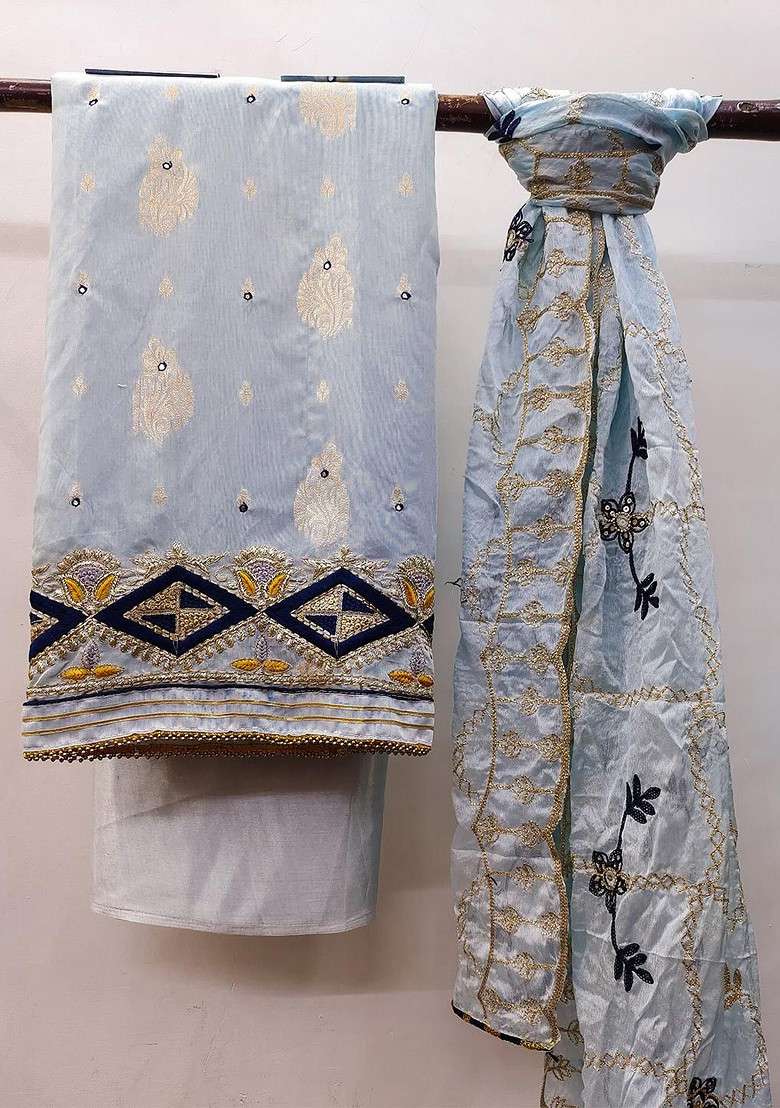 Sea Green Embroidered Poly Pakistani Suit Set - Indya