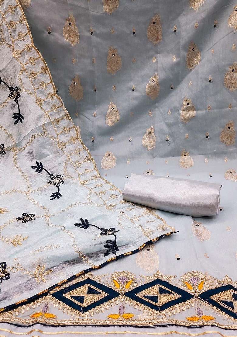 Sea Green Embroidered Poly Pakistani Suit Set - Indya