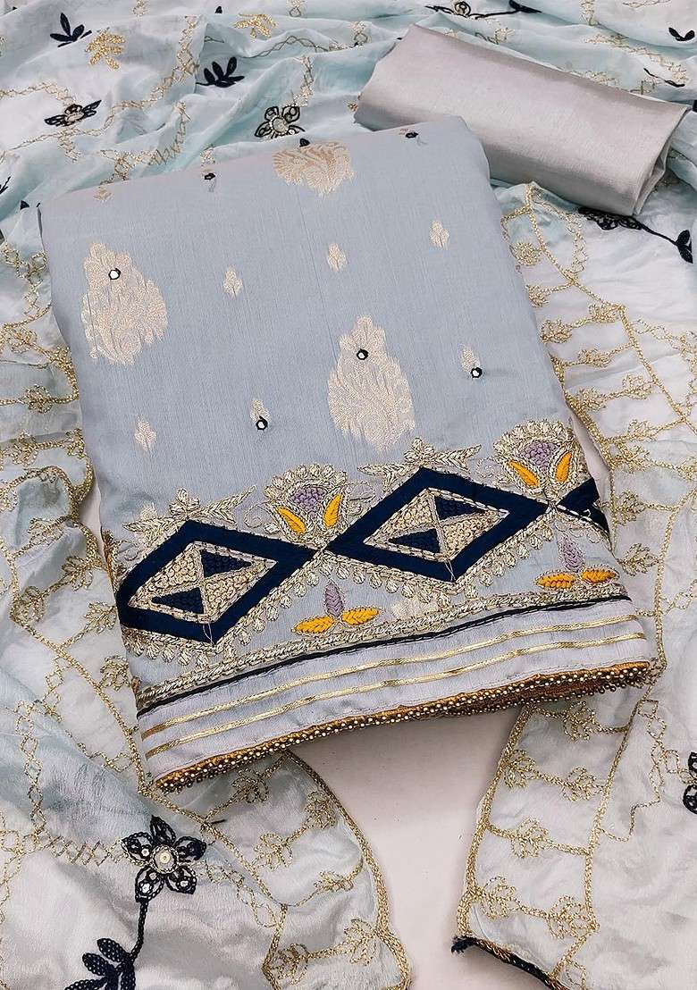 Sea Green Embroidered Poly Pakistani Suit Set - Indya
