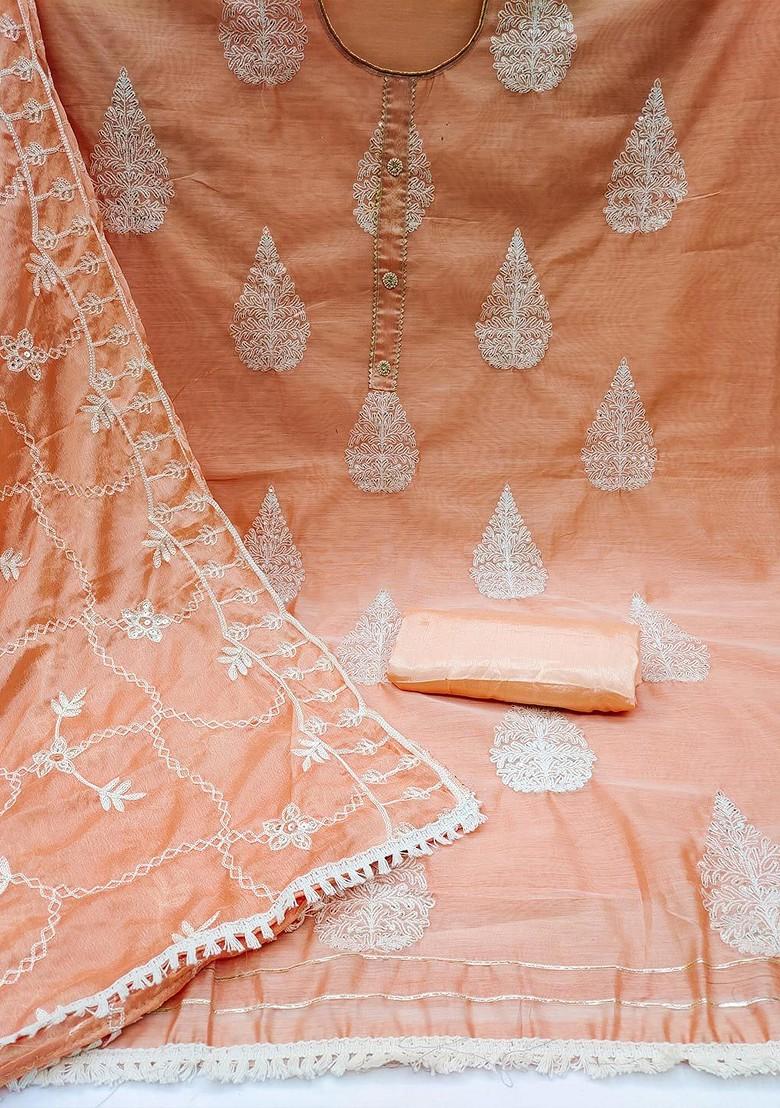 Peach Embroidered Poly Blend Kurta Set - Indya
