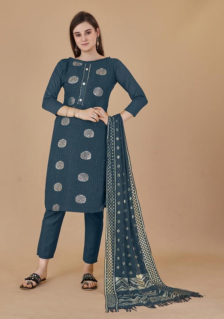 Green Woven Poly Blend Kurta Set - Indya