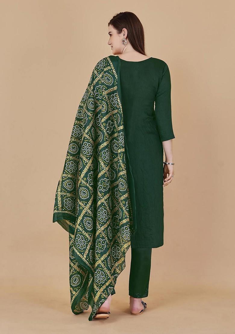Green Woven Poly Blend Kurta Set - Indya