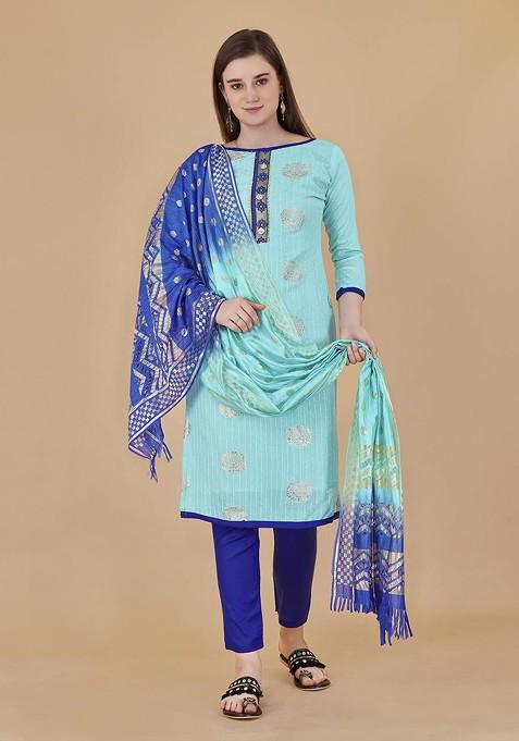 Sea Green Printed Poly Straight Kurta Set