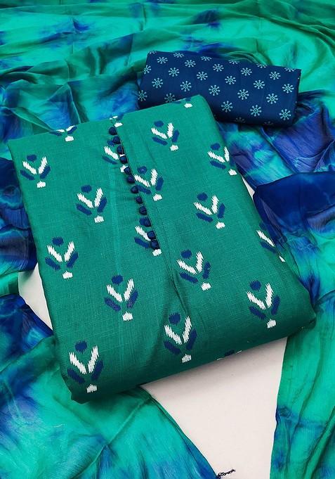 Green Thread Work Blended Punjabi Suit