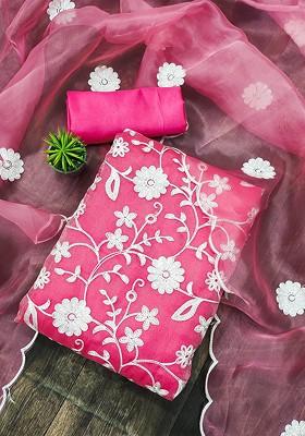 Pink Embroidered Organza Kurta Set