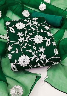Green Embroidered Organza Kurta Set