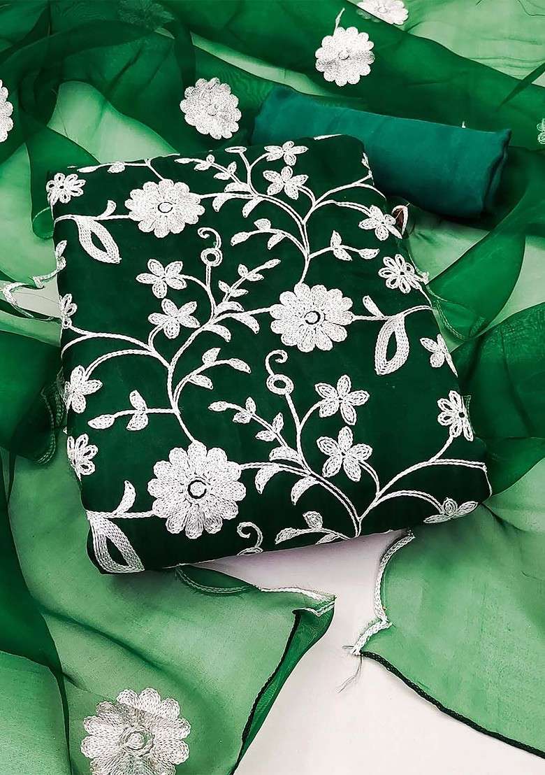Green Embroidered Organza Straight Kurta Set - Indya