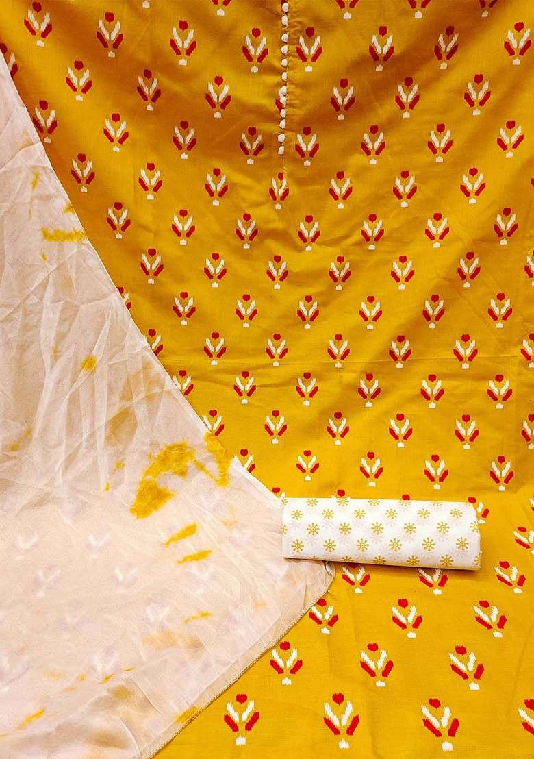 Yellow Printed Blended Punjabi Suit - Indya
