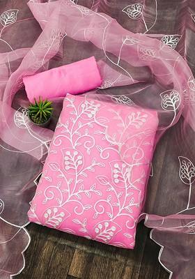 Pink Embroidered Organza Kurta Set
