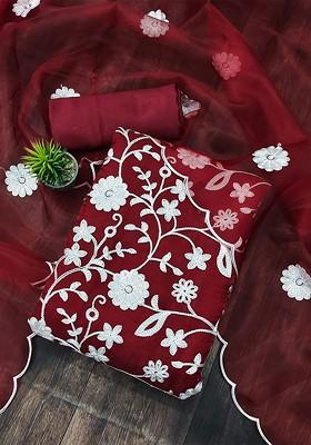 Maroon Embroidered Organza Kurta Set