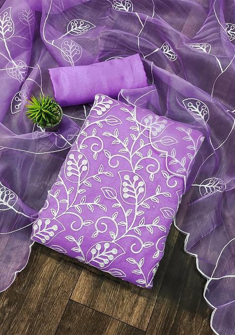 Purple Embroidered Organza Kurta Set