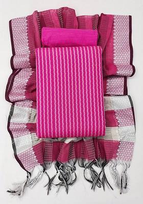 Pink Striped Print Poly Blend Kurta Set