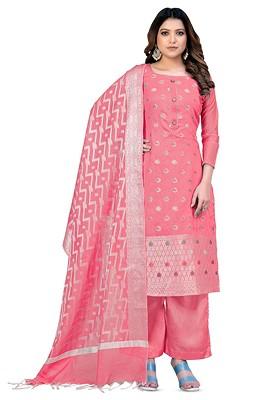 Peach Woven Poly Blend Kurta Set