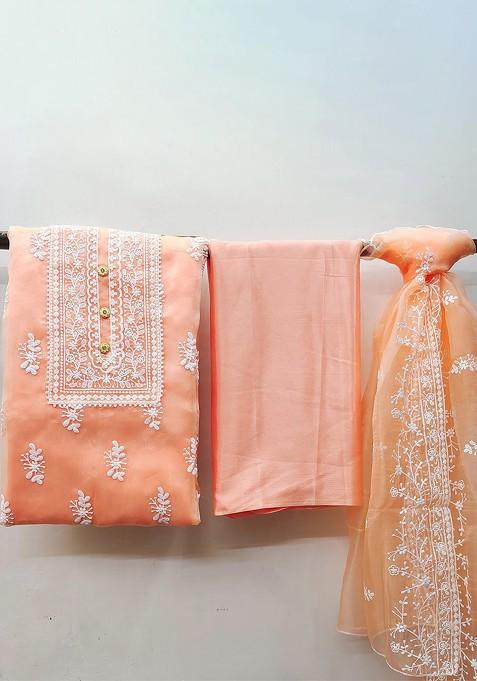 Peach Embroidered Organza Kurta Set