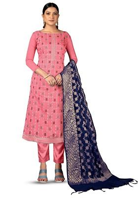 Peach Woven Poly Blend Kurta Set