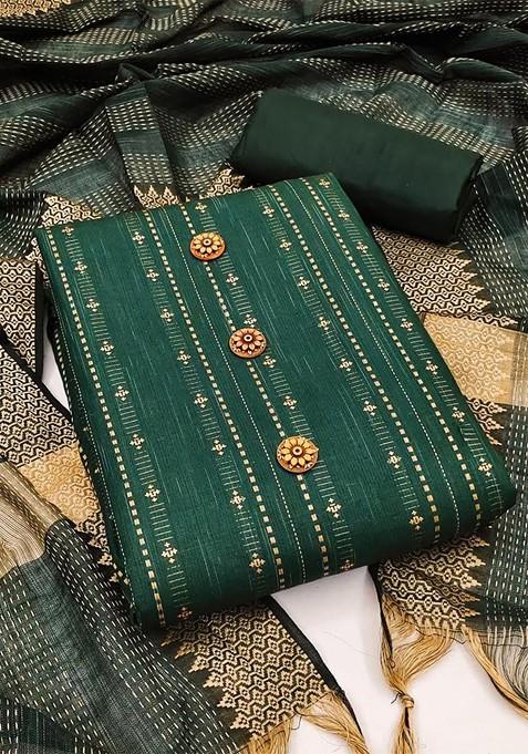 Green Woven Poly Blend Kurta Set