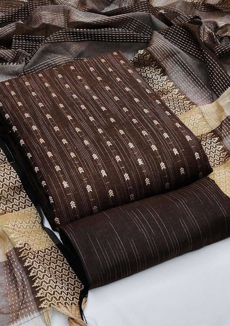 Brown Striped Cotton Straight Kurta Set - Indya