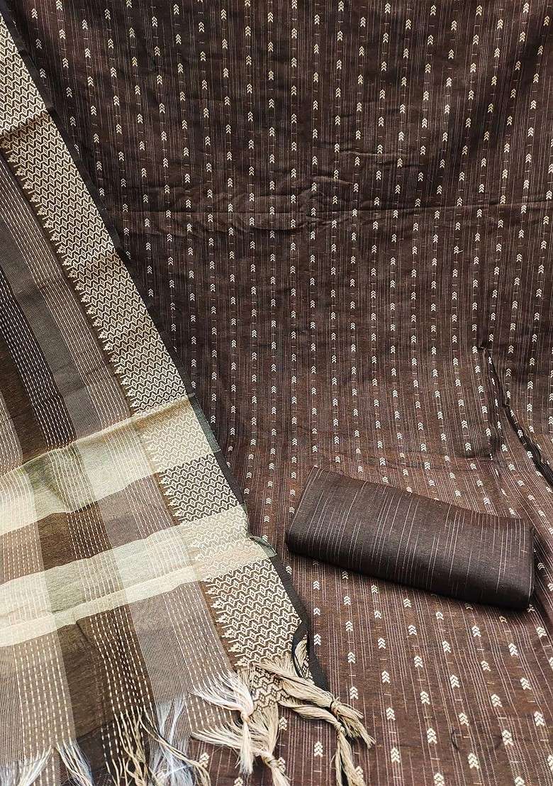 Brown Striped Cotton Straight Kurta Set - Indya
