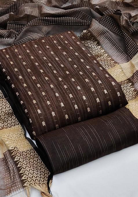 Brown Woven Cotton Kurta Set