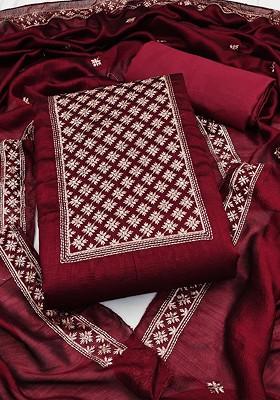 Magenta Embroidered Pure Silk Kurta Set