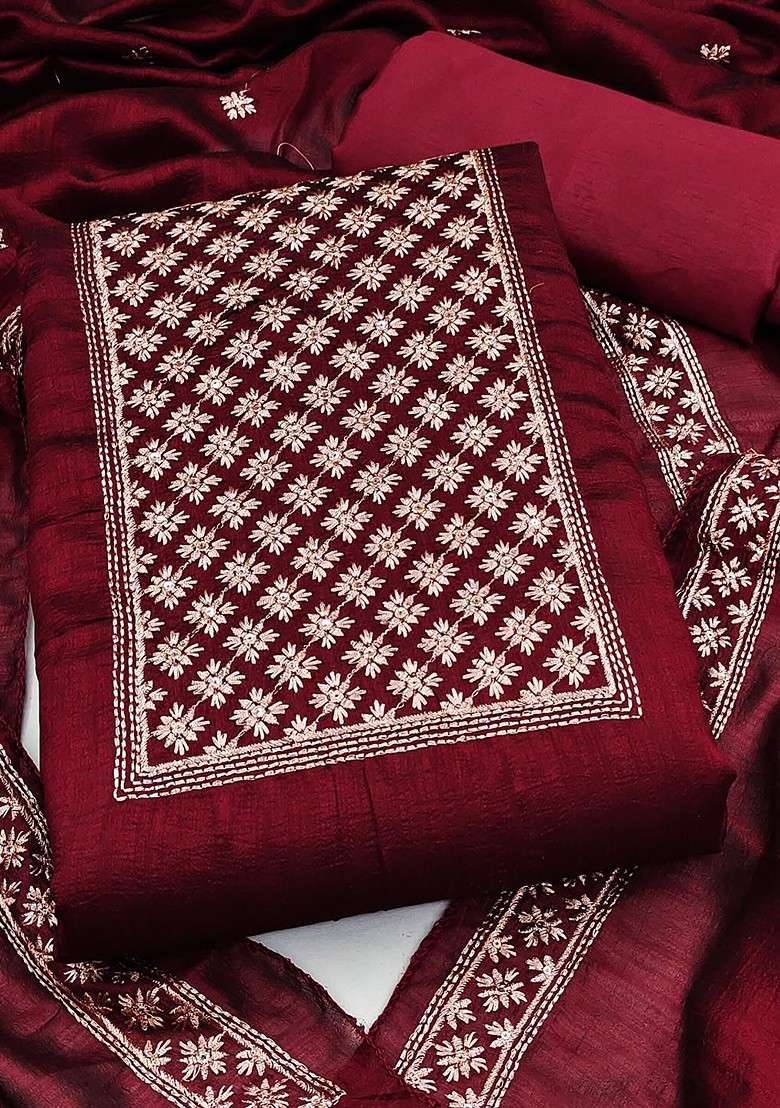 Magenta Embroidered Silk Straight Kurta Set - Indya