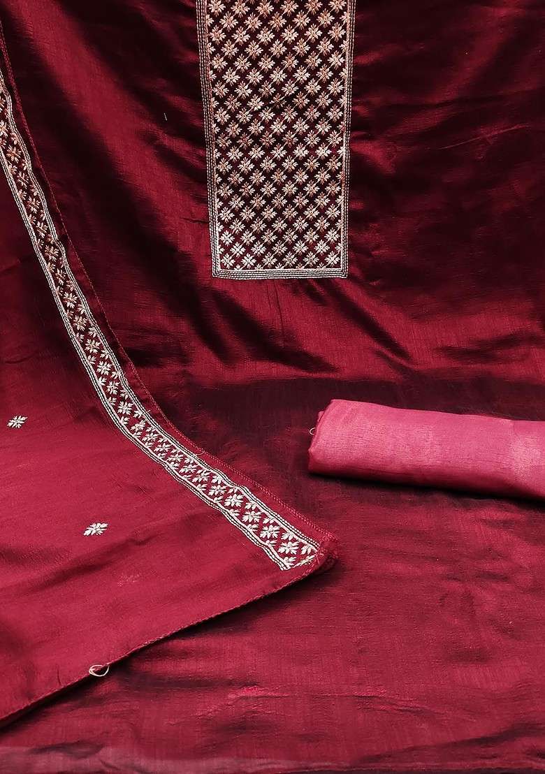 Magenta Embroidered Silk Straight Kurta Set - Indya