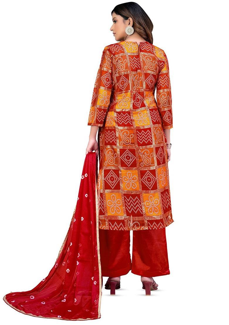 Red Printed Pure Cotton Kurta Set
