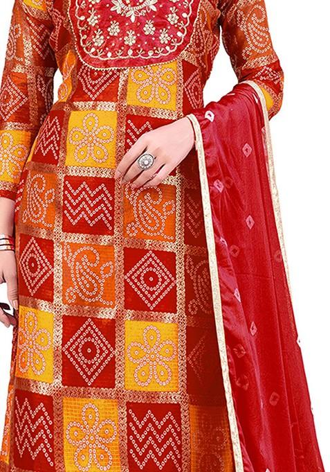 Red Printed Pure Cotton Kurta Set