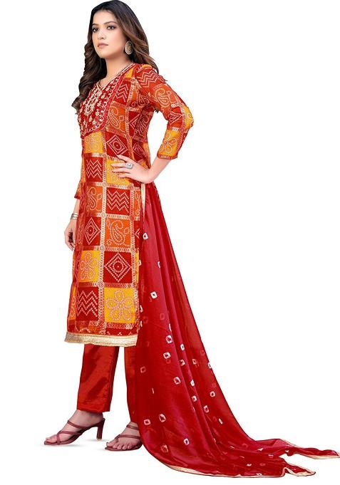 Red Printed Pure Cotton Kurta Set