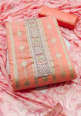 Peach Woven Poly Blend Kurta Set
