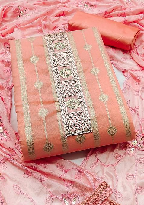 Peach Woven Poly Blend Kurta Set