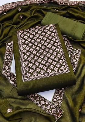 Green Embroidered Pure Silk Kurta Set