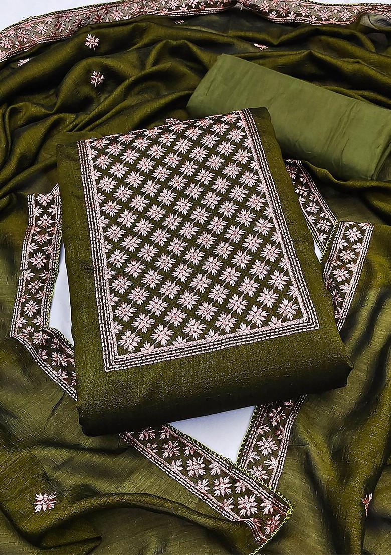 Green Embroidered Pure Silk Kurta Set