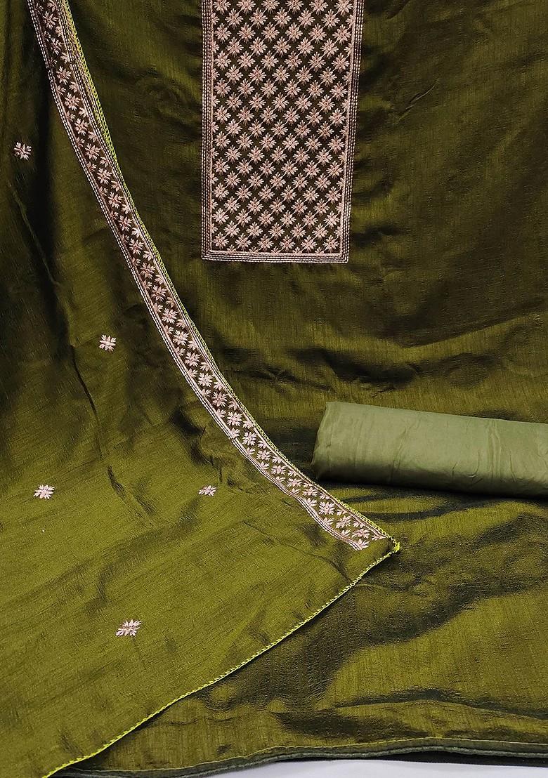 Green Embroidered Pure Silk Kurta Set