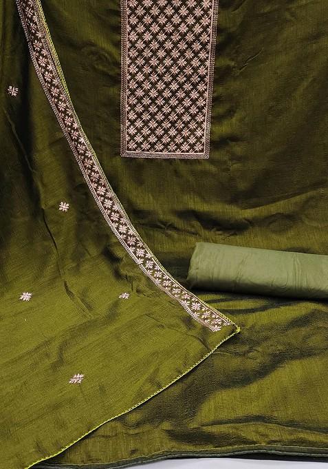 Green Embroidered Pure Silk Kurta Set
